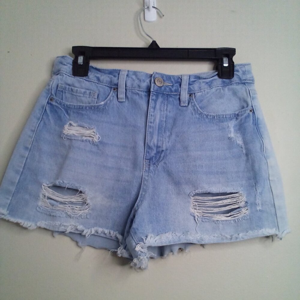 YMI Shorts Juniors 9 29 High Rise Dream Fit Festival Distressed Torn Denim Blue